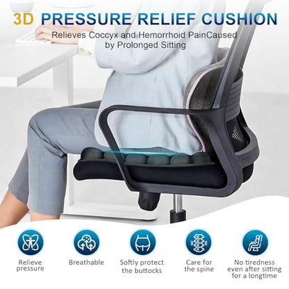 Inflatable Airplane Seat Cushion, Comfort 3d Air Cell Seat Cushion, Tailbone Pain Relief for Long Distance Sedentary People to Use (Black, 16*18in)