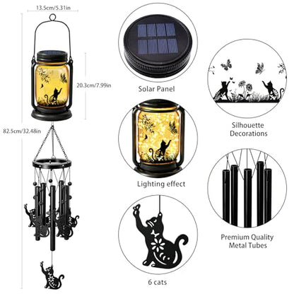 2 Pack Solar Cat Wind Chimes for Outside, Birthday Mother' s Day Gifts for Mom Women Grandma,Solar Cat Wind Chime Light Hanging Wind Chimes Outdoor,IP65 Waterproof, Yard Garden Terrace - size: 2 pack-Cat jar wind chime
