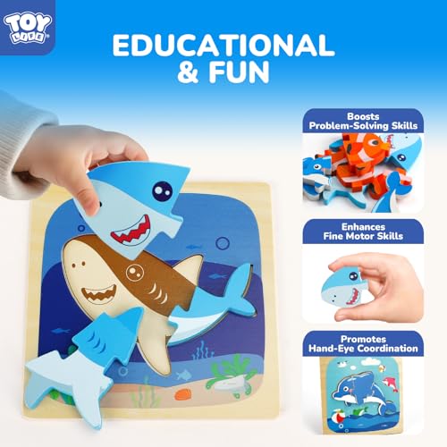 TOY Life Wooden Puzzles for Toddlers 2-4, Sea Animals Puzzles for Toddlers 1-3, Wood Puzzles Educational Montessori Toys Gifts for 1 2 3 Year Old, Baby Kids Learning Toy - style: 8PCS