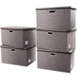 Extra Large Collapsible Storage Bins with Lids [5-Pack] Linen Fabric Foldable Storage Baskets Boxes Organizer Containers Cube with Cover for Bedroom Closet Office Nursery (22.8x15.75x13.8)