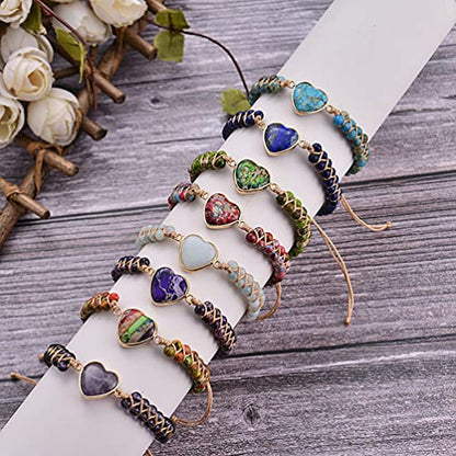 Women Boho Wrap Bracelet,Handmade Natural Stone Crystal Emperor Beads Heart Bracelet, Fashion Bohemian Jewelry Gift for Women - color: Purple Heart Stone