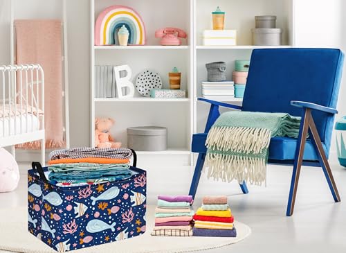 Rectangle Gift Storage Basket Home Shelf Storage Basket Organizer Box Clothes Laundry Hamper Nursery Basket Laundry Basket with Handles (Whale) - color: Whale