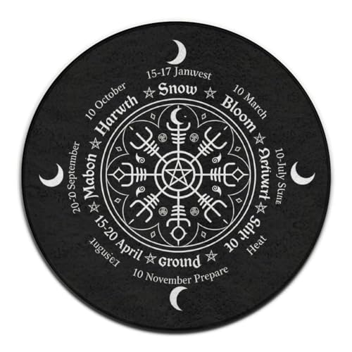 Large Home Decor Mat, Soft Round Yoga Carpet, Non-Slip Machine Washable Home Office Circle Rug Compatible with Norse Viking Vegvisir Compass Goth Pentagram - color: Color357, size: 36inch(90cm)