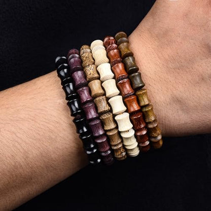 Wooden Beaded Bracelet Multi-Layered Stretch Bracelet for Men and Women Elastic Bracelet 6pcs - color: A-07