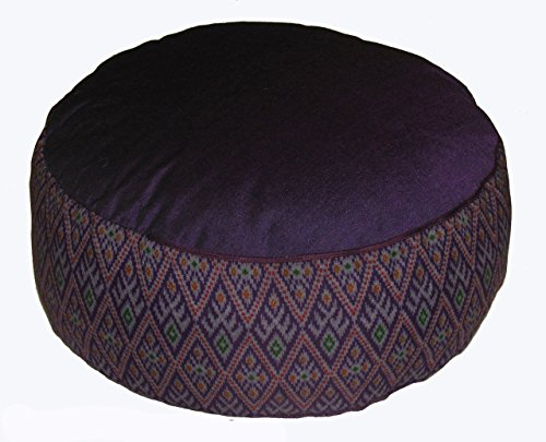 Meditation Cushion Zafu Pillow - Buckwheat and Kapok Fill - Ikat Diamond Purple - color: Ikat Diamond Purple