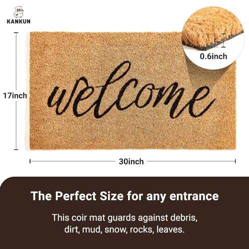 Coco Coir Door Mat with Heavy Duty Backing, Welcome Doormat (17" x 30"), Doormat Entrance (Welcome3) - color: Welcome3