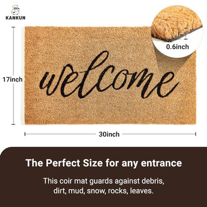 Coco Coir Door Mat with Heavy Duty Backing, Welcome Doormat (17" x 30"), Doormat Entrance (Welcome3) - color: Welcome3