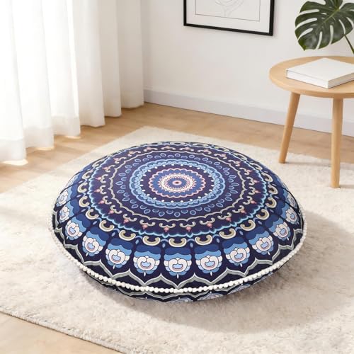 LOVMOC 32 Inch Round Floor Pillow for Adults, Large Thick Memory Foam Boho Mandala Meditation Floor Seating Cushion, Machine Washable for Living Room Outdoor Yoga Floor Sitting, Navy Blue - color: Navy Blue, size: 1 Count (Pack of 1)