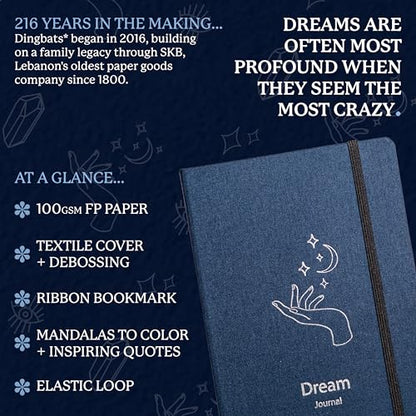 Dingbats* Dream Journal - Guided Dream Diary for Recording and Reflecting on Dreams, Symbols & Insights - Thick Paper Hardcover Thread-Bound Journal Notebook with Elastic Closure, Pen Loop & Pocket
