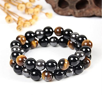 WFJ Black Obsidian Hematite Triple Protection Bracelets Set - Tiger Eye Beaded Natural Stone Bracelet for Men Women Gemstone (10MM) - color: Triple Protection Set of 2 10mm