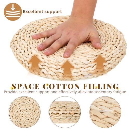 Straw Weave Meditation Cushion 30x6cm Handmade Tatami Yoga Seat Mat with Space Cotton Filling, Hand-Woven Worship Cushion for Indoor Meditation and Yoga