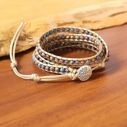 YGLINE Natural Stone Wrap Bracelet for Women Boho Bracelets Healing Crystal Beaded Bracelet Adjustable 3/5 Wraps Bracelet Handmade Birthday Gifts for Women - color: Malachite(5 wraps)