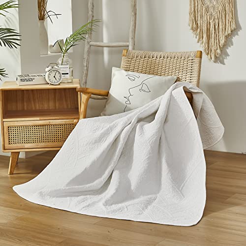 Brandream White Quilt Throw Blanket Cotton Throw Blanket for Bed Couch Day Bed Cover Solid Decorative Blankets 47 X 60 Inch