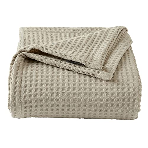 100% Cotton Waffle Weave Bed Blanket | Soft, Breathable, and Lightweight Blanket for All-Season | Perfect for Layering | Brielle Collection (Full/Queen, Linen)