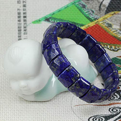 Keleny Gemstones Semi Precious 15mm Square Grain Faceted Beaded Stretch Bangle 7.5 Inch Unisex - color: Blue Lapis Lazuli