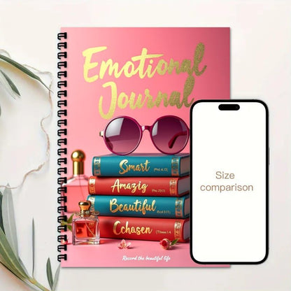 100 Pages A5 Guided Emotions Journal, Self Care Journal, Mental Health Mood Tracker with Prompts Anxiety & Wellness Diary for Women (Book Pattern) - color: Pink-B