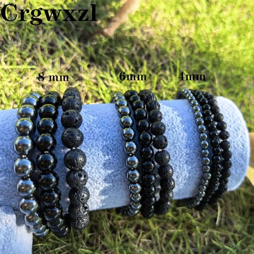 4mm 6mm 8mm Healing Crystal Bracelets for Women Men Natural Stone Beaded Stretch Bracelet Handmade Gemstone Reiki Spiritual Jewelry Gifts - color: Tourmaline+Lava+Hematite-Empath Protection, size: 4mm