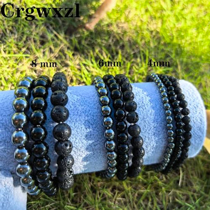 4mm 6mm 8mm Healing Crystal Bracelets for Women Men Natural Stone Beaded Stretch Bracelet Handmade Gemstone Reiki Spiritual Jewelry Gifts - color: Tourmaline+Lava+Hematite-Empath Protection, size: 8mm