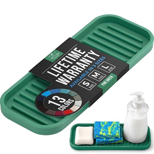Zulay Kitchen (9x3.5) Silicone Sponge Holder for Kitchen Sink - Flexible Multipurpose Soap Tray - Sink Organizer for Kitchen, Bathroom, Makeup, Trinkets & More (Pine Green) - color: Pine Green, size: Medium (9x3.5)