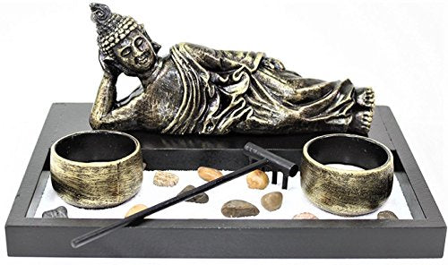 We pay your sales tax Tabletop Zen Garden Sleeping Relaxing Thai Buddha Rock Rake Candle Holder Home Decor(G16284)