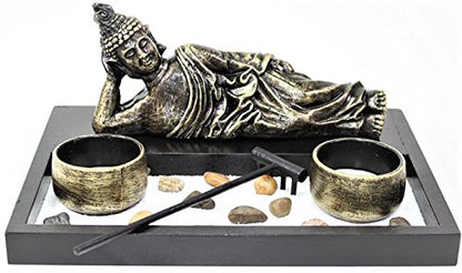 We pay your sales tax Tabletop Zen Garden Sleeping Relaxing Thai Buddha Rock Rake Candle Holder Home Decor(G16284)