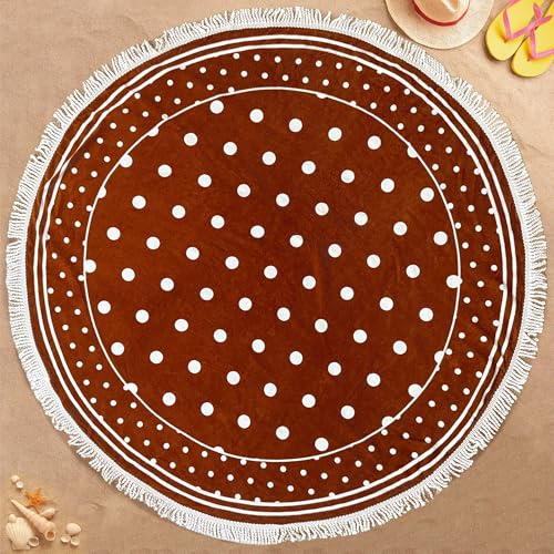VOOVA & MOVAS Brown Dot Round Beach Towel with Tassels, 59 Inch 100% Cotton Ultra Soft Absorbent Quick Dry, Oversized Fringed Towel for Pool Yoga Picnic Camping Travel Outdoor Decor Gift - color: Brown Dot, size: 59" Round - Universal