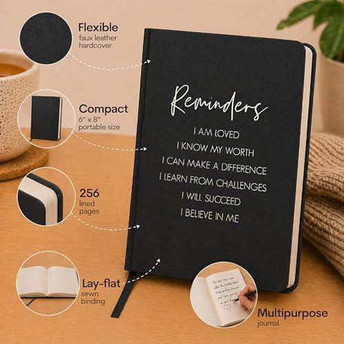 Eccolo Lined Journal Notebook, Flexi-Cover, Reminders, 256 Ruled Pages, Medium 5.75-x-8.25 inches