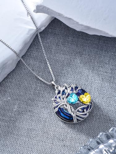 TOUPOP s925 Sterling Silver Family Celtic Tree of Life Pendant Necklaces with 2 Heart Birthstone with Blue Austrian Crystal Jewelry Birthday Valentines Day Gifts for Her, Anniversary Christmas Gifts for Wife Girlfriend Mom (18K Real White Gold Filled) - c