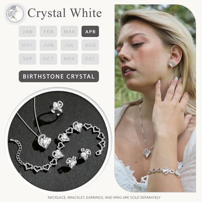 Leafael Gift Necklaces for Women, Infinity Love Birthstone Heart Crystal Pendant, Birthday Anniversary Jewelry for Wife, Mom, and Her, Silver Plated, 18" + 2" Adjustable Chain - color: 04a-April-Crystal Clear