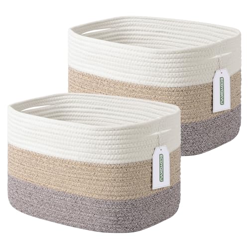 ECDYQXVU Cotton Rope Storage Basket, 15x10x9 Inches, Woven Basket for Shelves, Clothes, Towels, Books, and Laundry, White Brown (2 Pack) - color: Gradient Brown, size: 2 Pack