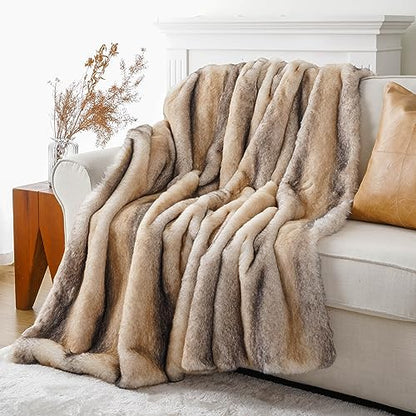 BATTILO HOME Luxury Faux Fur Throw Blanket, Soft Cozy Mink Fur Blanket for Couch, Sofa, Chair, Bed, Thick Warm Fall Fur Throw Blankets, 50"x60" - color: Yellow&grey, size: 50"x60"