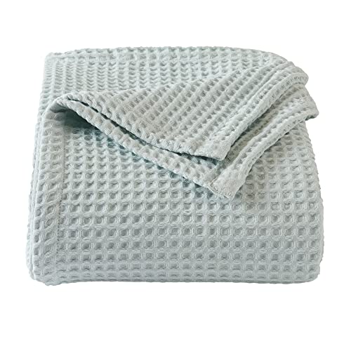 100% Cotton Waffle Weave Bed Blanket | Soft, Breathable, and Lightweight Blanket for All-Season | Perfect for Layering | Brielle Collection (Full/Queen, ICY Blue) - color: Icy Blue, size: Full / Queen