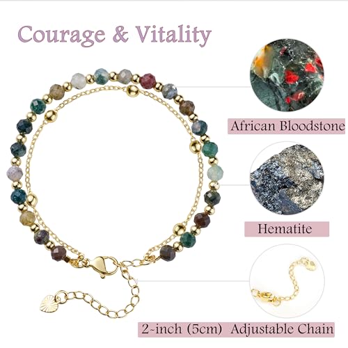 Farfume Crystal Bracelet Beaded Bracelets 4mm Natural Stone Beads Gemstone Handmade Jewelry Gift for Women - color: African Bloodstone-Courage & Vitality