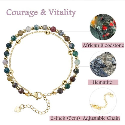 Farfume Crystal Bracelet Beaded Bracelets 4mm Natural Stone Beads Gemstone Handmade Jewelry Gift for Women - color: African Bloodstone-Courage & Vitality