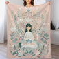 Cartoon Meditation Woman Throw Blanket, Soft Cozy Warm Flannel Cute Lotus Flower Botanical Blanket for Couch Sofa Bed, 50"x60" - color: Cartoon Meditation Woman, size: 50"x60"