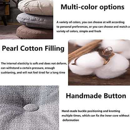 Round Yoga Seat Cushion Thicken Tufted Floor Pillow Cotton Linen Pumpkin Corduroy Meditation Cushion for Yoga Living Room Balcony Tatami-White 40x40cm(16x16inch)