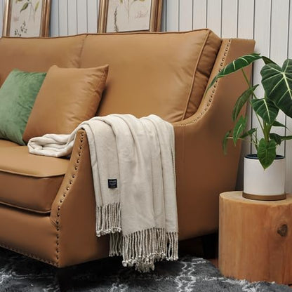 Fringed Mulberry Silk Throw Blanket for Sofa (Whisper White)