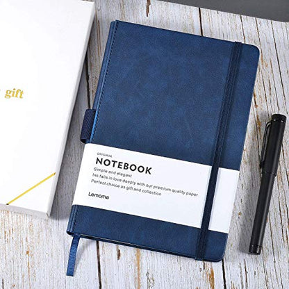Lemome Thick Classic Notebook with Pen Loop - A5 College Ruled Hardcover Writing Notebook with Pocket + Page Dividers Gifts, Banded, Large, 180 Pages, 8.4 x 5.7 in - color: blue