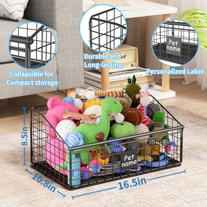 Kaiferty Indestructible Dog Toy basket, Medium Toy Box for Dogs,Pet Toy Bin Dog Metal Basket for Toys, Toy Storage Organizer, Toy Box for Living Room Area (Black)