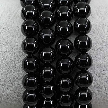 Amandastone Natural Gemstone 8mm Round Beads Stretch Bracelet 7 Inch - color: Black Agate