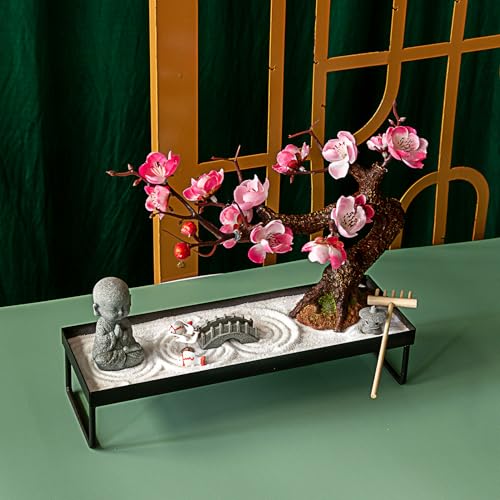 Mini Zen Garden for Desk - Buddha Bonsai Wax Sand Garden Kit Beautiful Japanese Decor Gift Set for Home, Office Desk Zen Sand Tray Therapy Desktop Meditation Room Accessories