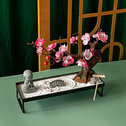 Mini Zen Garden for Desk - Buddha Bonsai Wax Sand Garden Kit Beautiful Japanese Decor Gift Set for Home, Office Desk Zen Sand Tray Therapy Desktop Meditation Room Accessories