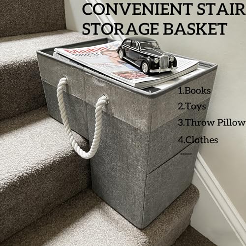 Stair basket,Foldable staircase baskets,Step stairs storage baskets with handle,1pcs dark gray - color: dark gray