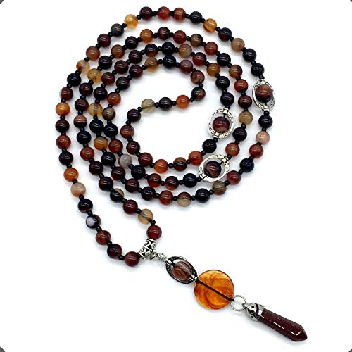 Mala Prayer Beads - Mala Necklace - Tibetan Mala Prayer Beads Meditation Beads Yoga Necklace - color: NATURAL RED AGATE STONE - 8MM - 108 BEADS