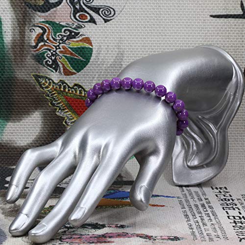 Keleny Gem Semi Precious Gemstones 8mm Natural Quartzite Stone Round Beads Crystal Stretch Bracelet 7 Inch Unisex - color: Purple Lavendar Phosphosiderite Jasper