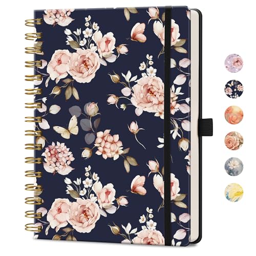 AHGXG Spiral Journal Notebook, 160 Lined Pages, A5 Medium Size (5.7'' x 8.3''), for Women, Journaling, Writing, Work & Office, Hardcover, 100 GSM Thick Paper (Rose Floral) - color: Rose Floral