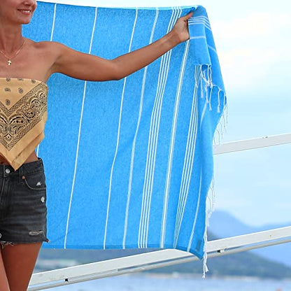 Lina Turkish Beach Towel Peshtemal (38" x 71"), Sand-Free, Large & Quick-Dry, Lightweight Pool Towels for Travel, Soft 100% Turkish Cotton & Pre-Washed, Ideal for Spa or Bath, Turquoise - color: Turquoise