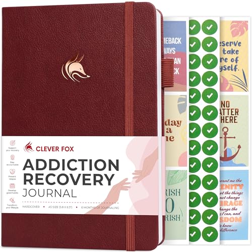 Clever Fox Addiction Recovery Journal – Addiction Treatment Planner & Workbook – Daily Sobriety Journal for Recovery Progress, A5 (Burgundy) - color: Burgundy, size: A5 (5.8'' x 8.3'')
