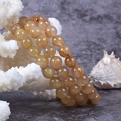 Justinstones Gem Semi Precious Gemstone 8mm Round Beads Stretch Bracelet 7 Inch Unisex - color: Golden Rutilated Quartz