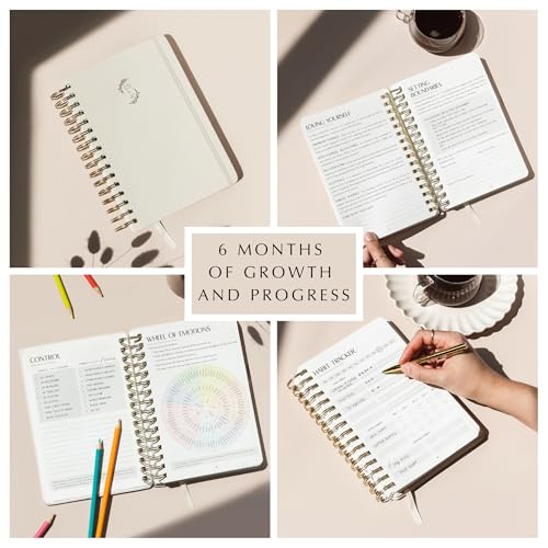 FINDING BALANCE Mental Health Journal – 6-Month Daily Journal with Prompts for Mindfulness, Self-Care & Healing – Anxiety & Depression Relief – Beige Spiral